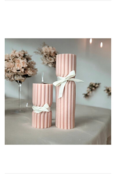 LALEZEN HOME Toz pembe Kıvrımlı Blok Mum Seti