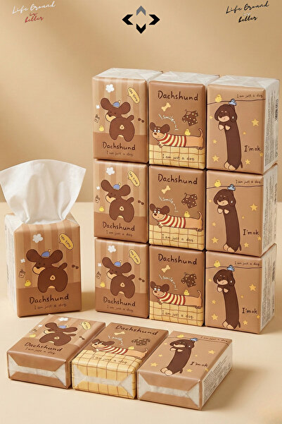 LİGROUND Dachshund Cute Patterned 9-Piece Mini Napkin Portable Children's Sch...