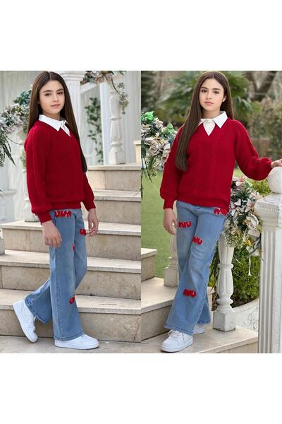 zavera for kids Set din două piese pentru fete: pulover tricotat cu guler și ...