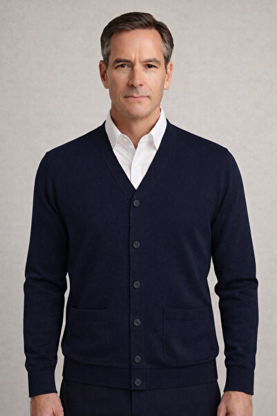 BURSPA Winter Pocketed Plain Thin Wool Navy Blue Dad Jacket