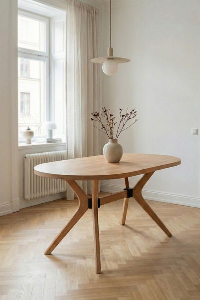 Woodenbend West Naturel Ahşap 4 adet Hasır Detay Sandalyeli Oval Mutfak Masa Takımı 80x130 – Bohem İskandinav