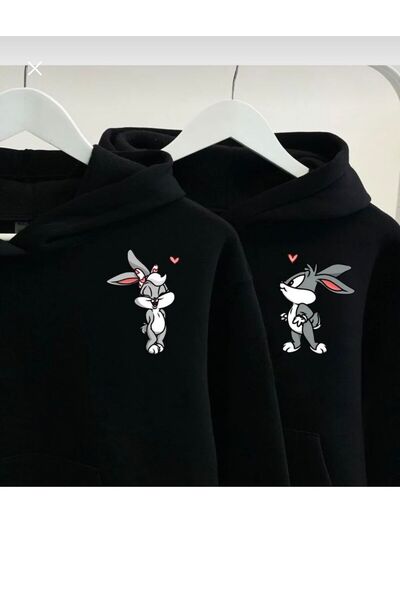 LELVANİ Print of the Pair of Hooded Weatshirts with the Pattern of'Bugs Bunny...