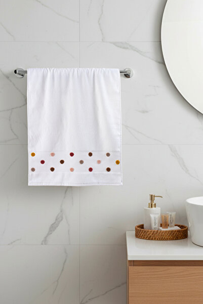 Soft Dots Kadife Punch Nakışlı 50x90 El Havlusu % 100 Pamuk