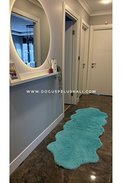 Doğuş Peluş Halı Tavşan Turkuaz Yumuşak Dokulu Peluş Halı Çift Kafa Post