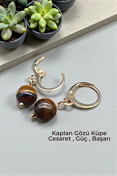 NBS Beautiful Naturel Stones Kaplan Gözü Küpe Altın Renk Kaplama Kaliteli 8 m...