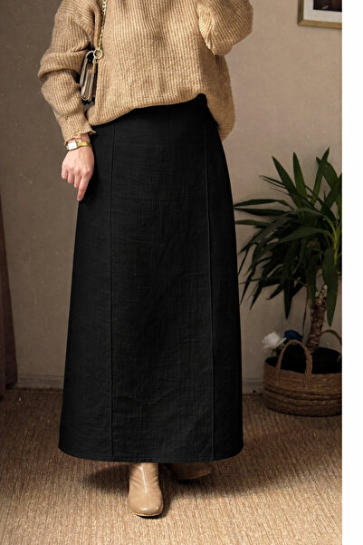 Mina Terzi&Butik Siyah Nervürlü Kalem Etek