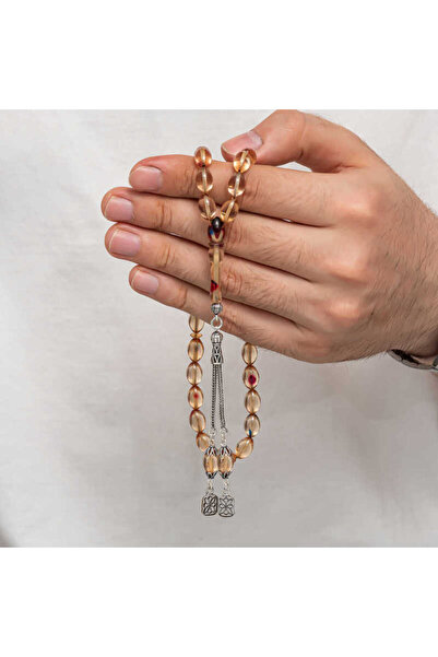 erseyy Silver Tasseled Clamping Amber Prayer Beads