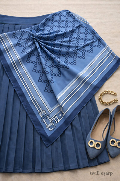 MİNELEŞARP34 Mineleşarp Twill Fabric Blue Color Sport Pattern Scarf