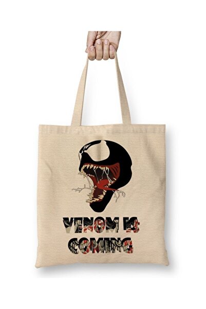 Toyaso Venom Is Coming Geantă de pânză albă Geantă de cumpărături cu mâner lu...