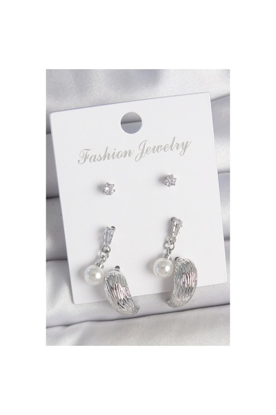 Epilons النحاس الفضة اللون استرخى الزركون حجر قطرة نموذج 3 أزواج مجموعة أقراط...