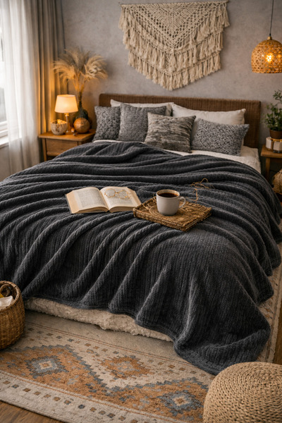 IZAHOUSE LIVING Çift Kişilik Yumoş Super Soft Battaniye