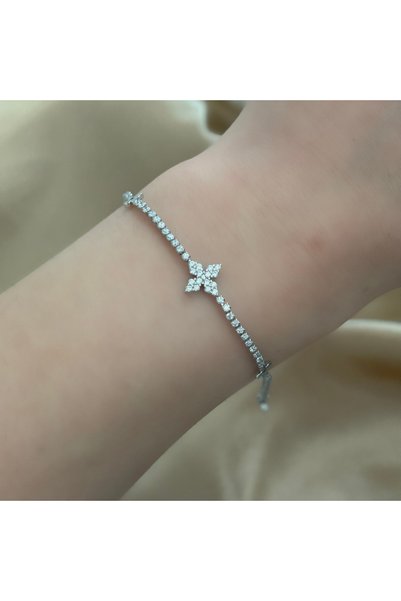 olvera shine 316L Steel/Zircon Stone/Silver Clover Bracelet/Does Not Tarnish