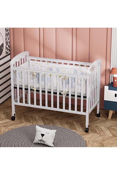 Baby Star Wooden bed for children with mosquito net and moving wheels