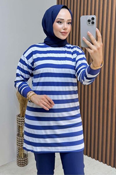 Kalemen Moda Striped Combed Cotton Tunic 4002 Navy Blue