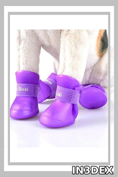 İN3DEX Silikon Kedi Köpek Ayakkabısı Cırt Cırtlı Su Geçirmez 4'lü Set
