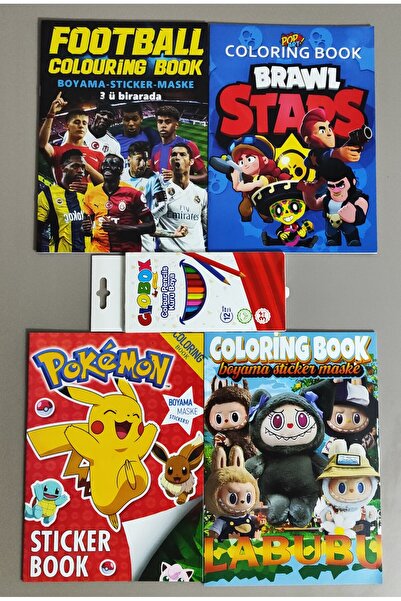 ada çanta kırtasiye 4 adet stickerli boyama kitabı ve 12'li kuru boya kalemi ...