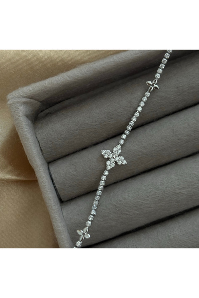olvera shine 316L Çelik/Zirkon Taşlı/Silver Yonca Bileklik/Kararma Yapmaz