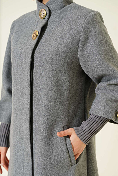 Burcia Ribbed Cashmere Coat with Gold Buttons