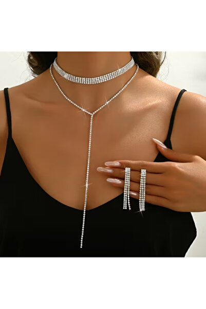 set.up Complete Zircon Stone Waterway Model Necklace and Earring Set