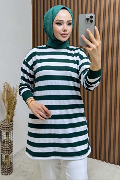 Kalemen Moda Striped Combed Cotton Tunic 4002 Emerald