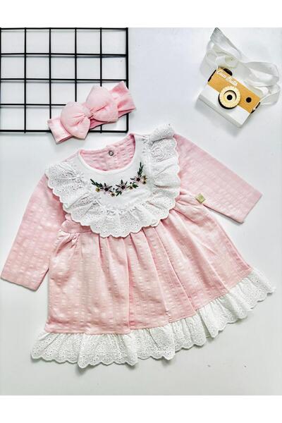 cacobutik kız bebek doğum günü özel gün yaka nakışlı fistolu astarlı uzun kol...