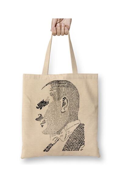 Toyaso Mustafa Kemal Atatürk 020 Λευκή υφασμάτινη τσάντα με μακριά λαβή Τσάντ...