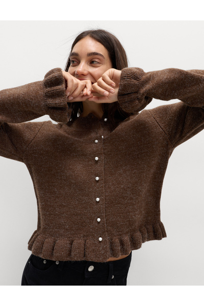 Marks & Spencer Dokulu Fırfırlı Detaylı Yünlü Hırka