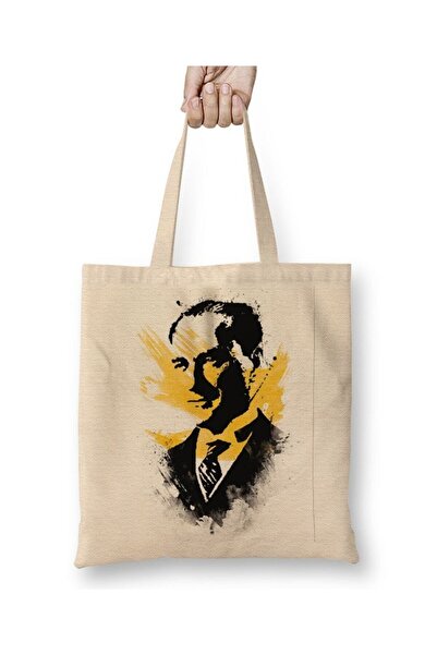 Toyaso Mustafa Kemal Atatürk 04 Λευκή υφασμάτινη τσάντα με μακρύ χερούλι Τσάν...