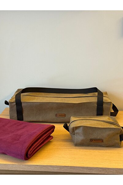 Mady Aksesuar Okey Game Bag Dark Brown and Burgundy Game Table Cover 2 in 1 Set