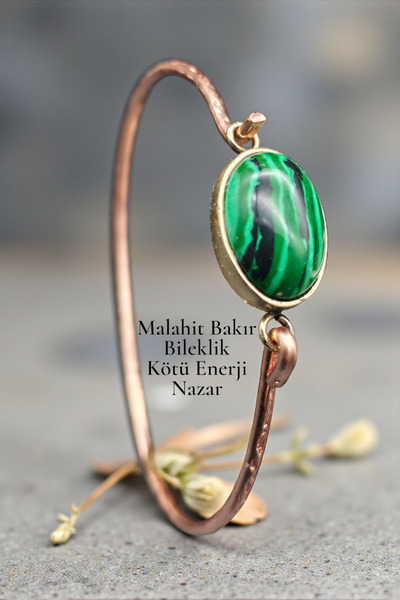 NBS Beautiful Naturel Stones Malahit Pure Copper Bracelet Handcrafted (Evil E...