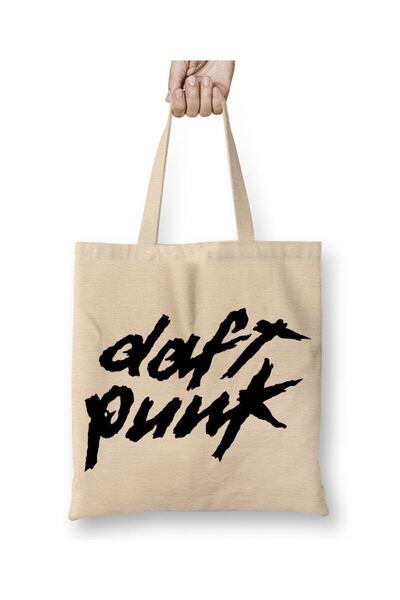 Toyaso Daft Punk 03 Λευκή υφασμάτινη τσάντα με μακριά λαβή Τσάντα αγορών Τσάν...