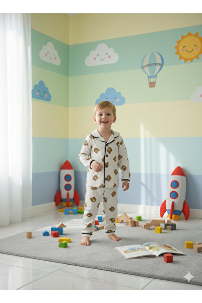 dolaş kids Miniklerin Uyku Arkadaşı: Ayıcık Desenli %100 Pamuklu Pijama Takımı