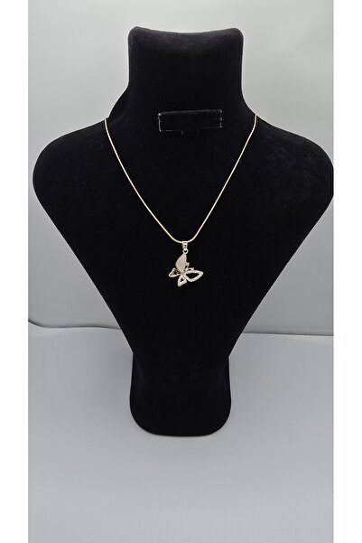 ahsenaksesuar2025 Stainless Steel Gold Color Butterfly Model Zircon Stone Nec...