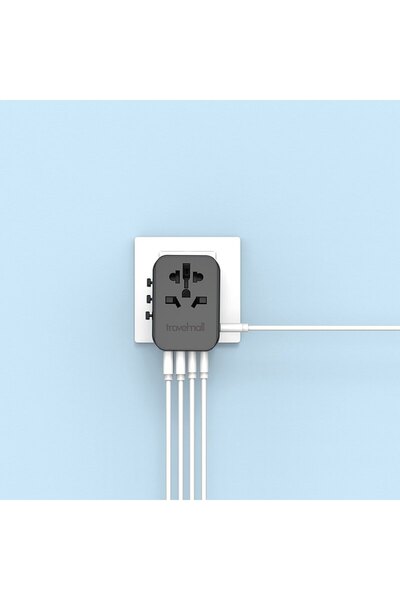 TRAVELMALL 65W GaN PD 4 USB Worldwide Travel Adapter | Fast Charging USB-C & USB-A Charger