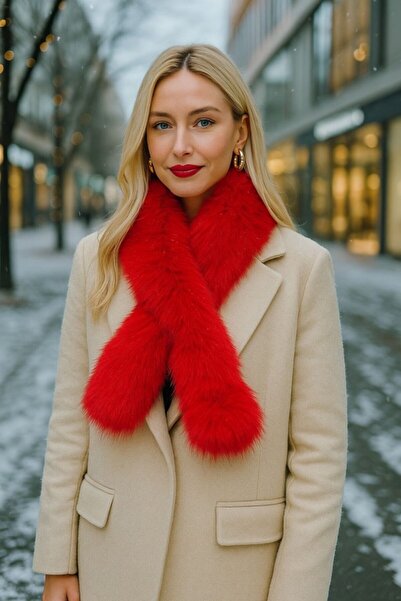 stravis Red Inner Fur Scarf