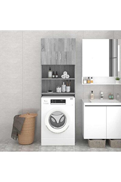 vidaxl Washing Machine Cabinet Grey Sonoma 64x25.5x190 cm