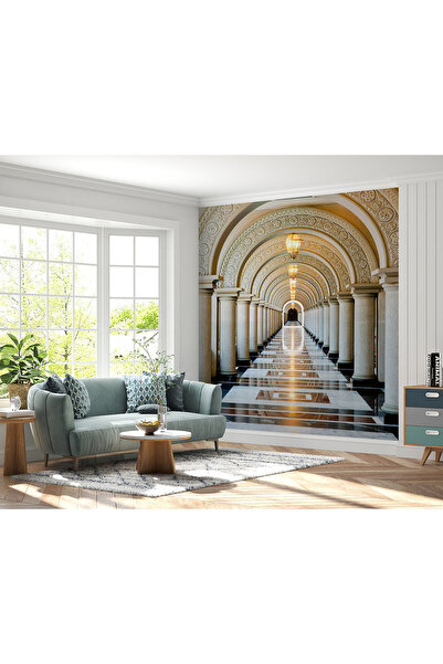 Arterior Wallpaper Sütunlu ışıklı koridor poster duvar kağıdı