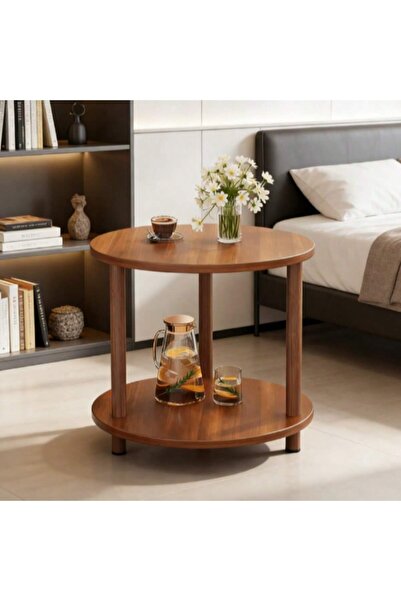 Mtanvxay طاولة خشبية بنية صغيرة دائرية الشكل بارتفاع 20.87 بوصة، مكونة من طاب...