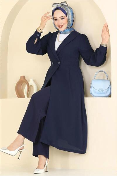 TRENDTESETTÜR KADIN LACİVERT KRUVAZE YAKA PANTOLONLU TAKIM T 3226