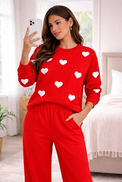 marhaba Heart Sweater Trousers Double Knitwear Suit Matching Size 36/42