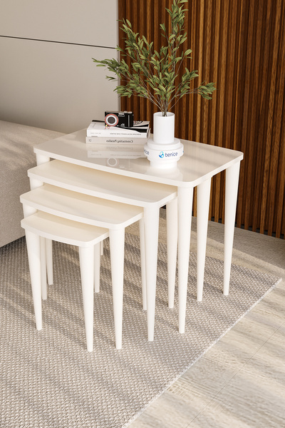 BENİCE HOME Aura Series, Krem 4'lü Zigon Sehpa Takımı, 1.sınıf MDF ve Lake Bo...