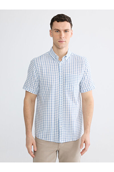 LC Waikiki Rmz Gi̇yi̇m Farkiyla Standard Fit Checkered Embroidered Men's Shirt