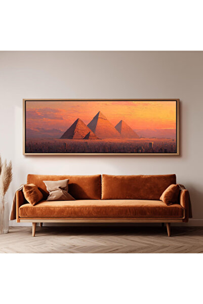 woodhomeworks Tek Parça Gerçek Ahşap Yatay Panorama Çerçeveli Tablo giza pira...