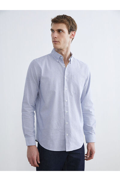 LC Waikiki قميص رجالي مخطط من إنديجو بقصة عادية