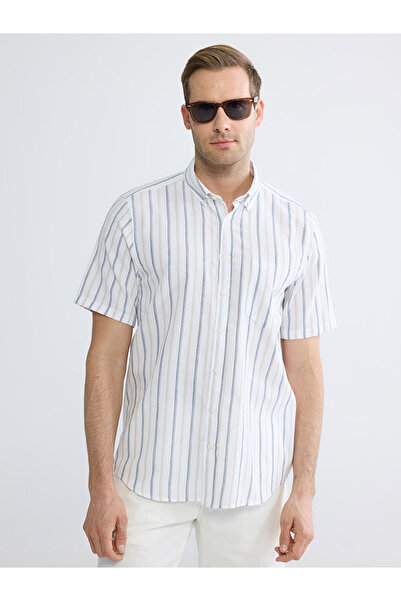 LC Waikiki Ανδρικό ριγέ πουκάμισο σε μπεζ χρώμα και κανονική εφαρμογή από το ...