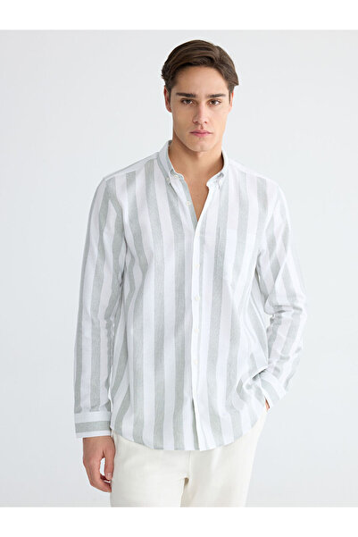 LC Waikiki Green Regular Fit Striped Dobby Men's Shirt