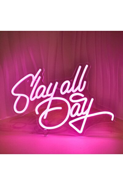 Slasa لافتة نيون وردية اللون بإضاءة LED مكتوب عليها "تألقي طوال اليوم" مقاس 2...
