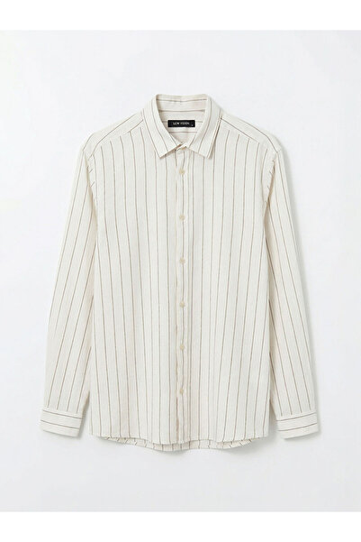 LC Waikiki Brown Regular Fit Striped Dobby Men's Shirt