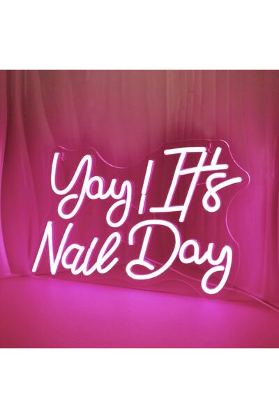 Slasa لافتة نيون وردية اللون بتقنية LED، مكتوب عليها "ياي، إنه يوم الأظافر"، ...