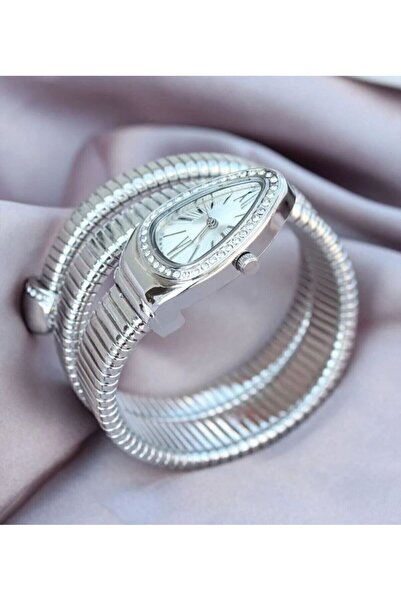 LÜMEN BUJİTERİ Gümüş Renk Beyaz Kadran Yılan Saat ,Dolamalı Saat ,Kol Saati